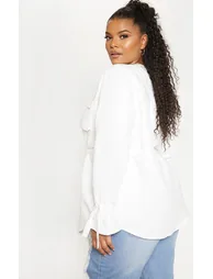 Plus White Faux Suede Cargo Ruched Waist Shirt - 1