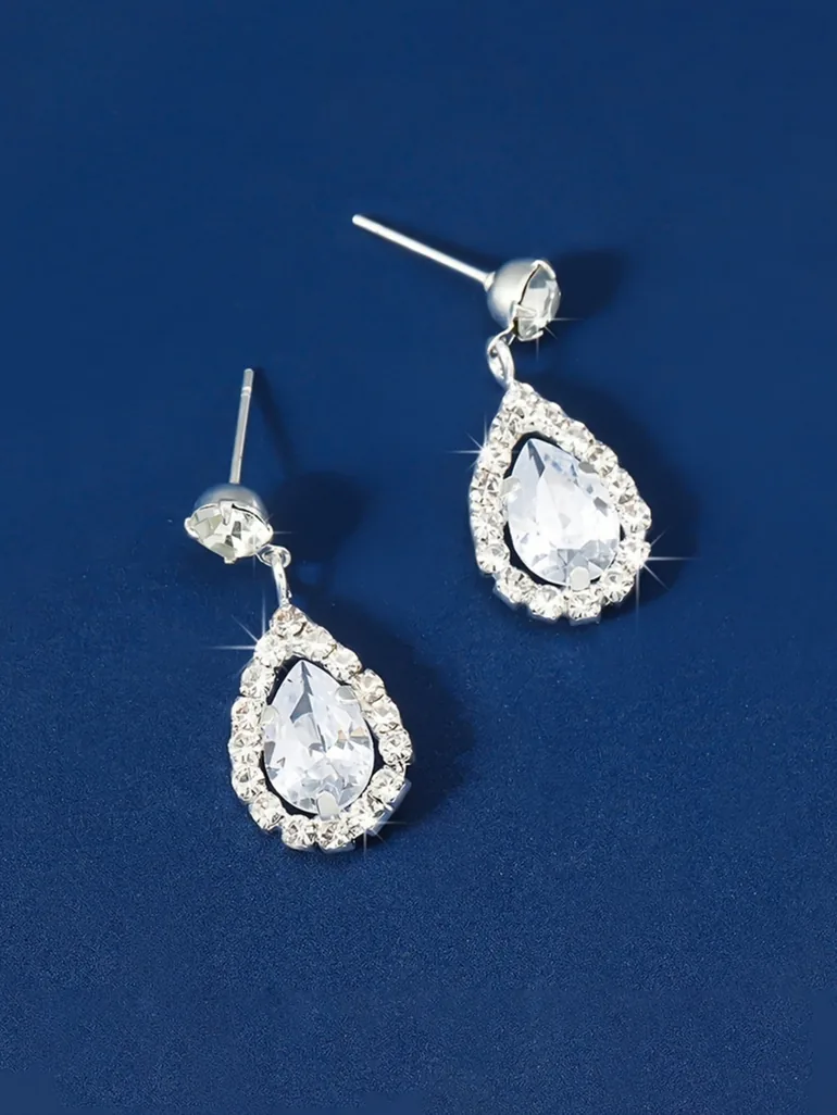 Silver Teardrop Crystal Earrings - 3