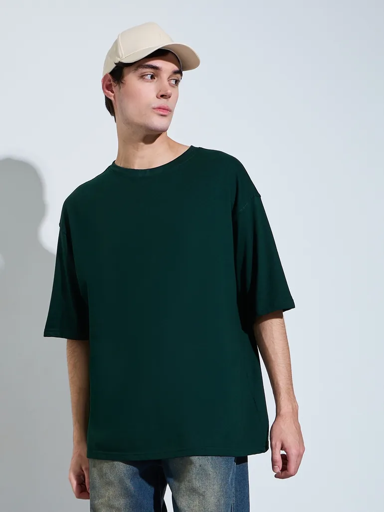 Men Typographic Back Print Oversized Terry T-Shirt - 2