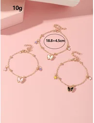 Pack of 3 - Gold Tone Butterfly Charm Bracelet - 3