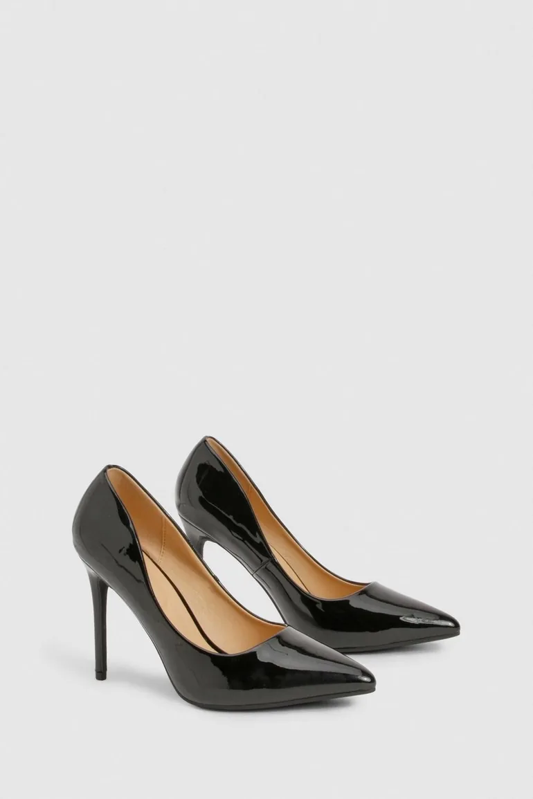 Wide Fit Patent Stiletto Court Shoe Heels - black - 1