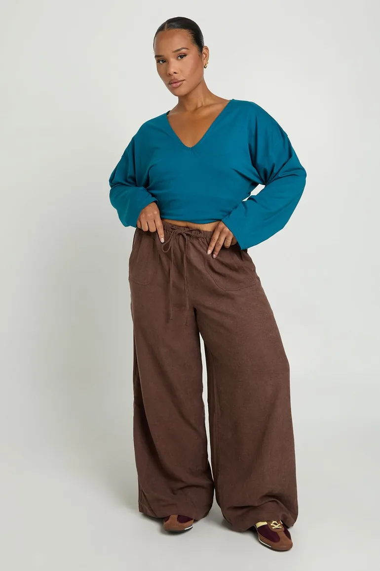 Plus Peached Wide Leg Trouser - chocolate - 1