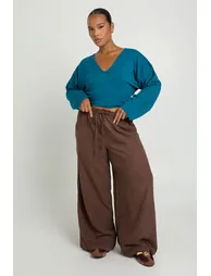 Plus Peached Wide Leg Trouser - chocolate - 1