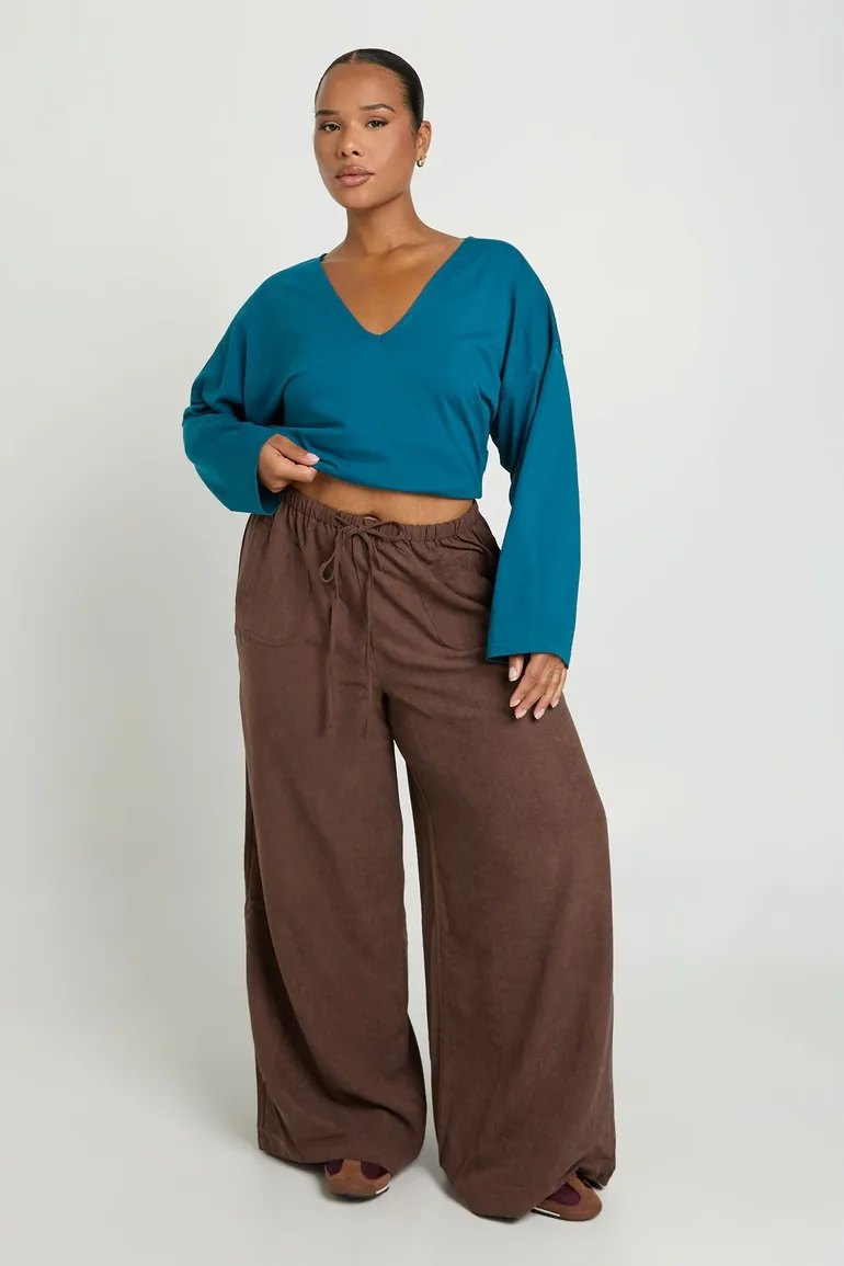 Plus Peached Wide Leg Trouser - chocolate