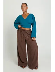 Plus Peached Wide Leg Trouser - chocolate