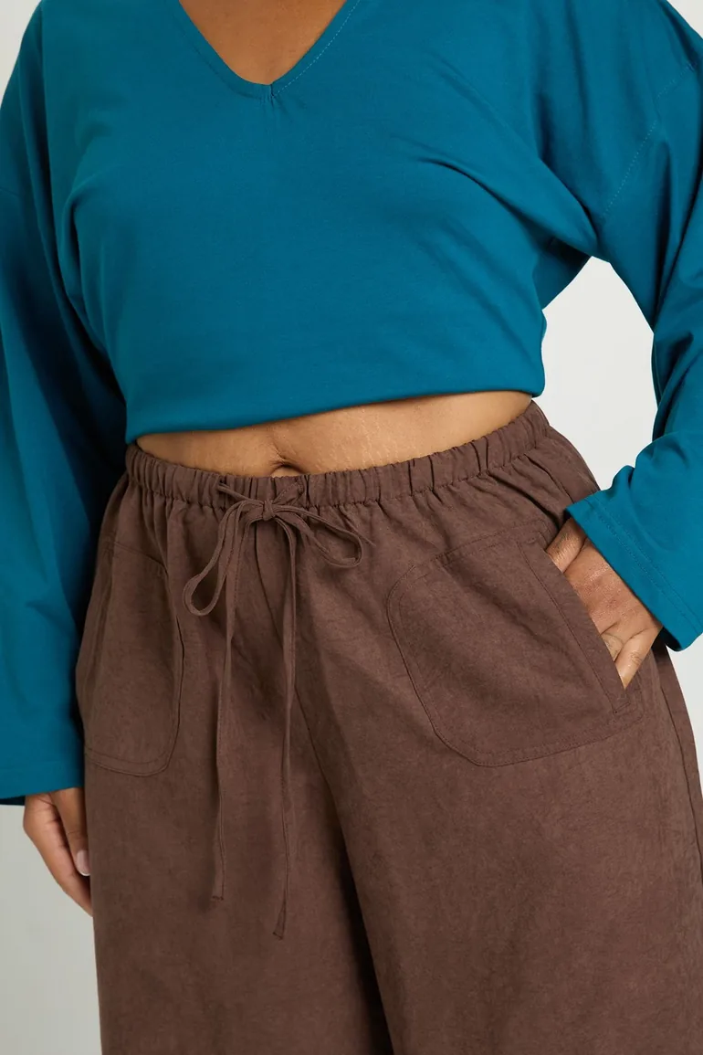 Plus Peached Wide Leg Trouser - chocolate - 3