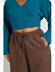 Plus Peached Wide Leg Trouser - chocolate - 3