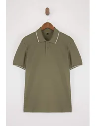 Khaki Regular Polo Collar Plain Polo Collar T-Shirt - 3