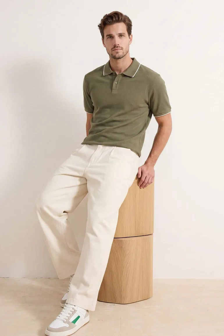 Khaki Regular Polo Collar Plain Polo Collar T-Shirt