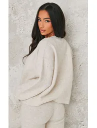 Petite Oatmeal Knitted Ribbed Oversized Cardigan - 2