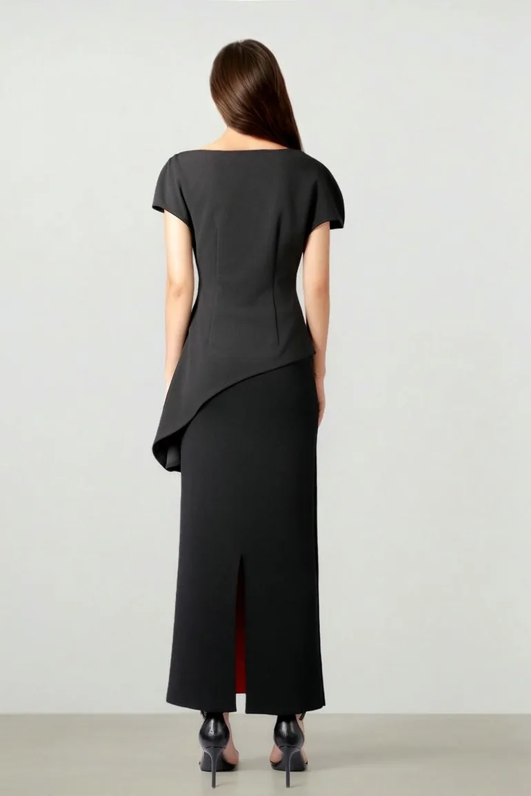 Asymmetric Black Jersey Top - 5