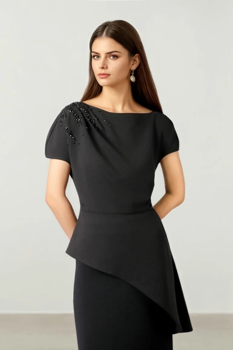 Asymmetric Black Jersey Top - 1