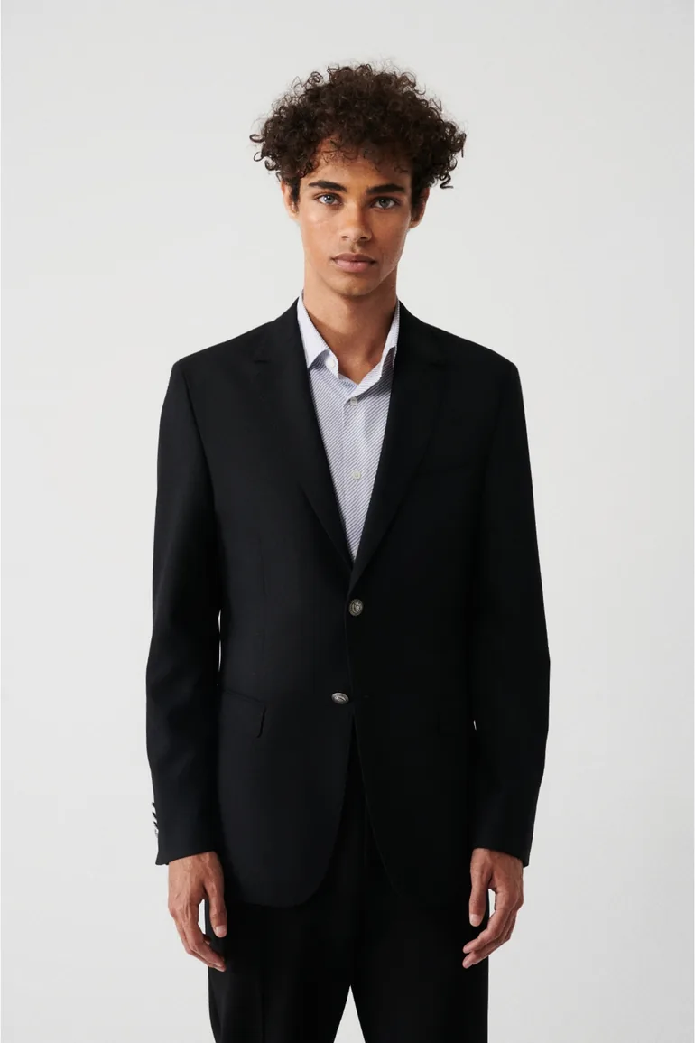 Men's Black Covered Pocket Lined Double Slit Blazer - 3
