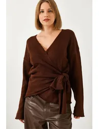 LUCCI V-Neck Knit Sweater with Pompom - 2