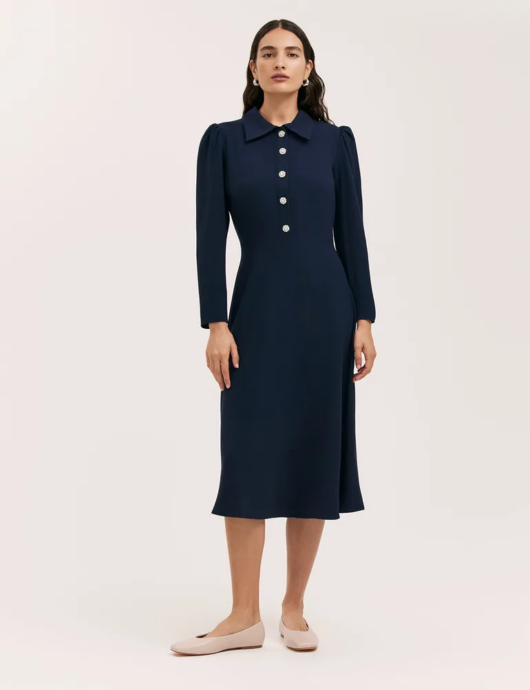 Petite Lucia Crepe Collared Midi Dress
