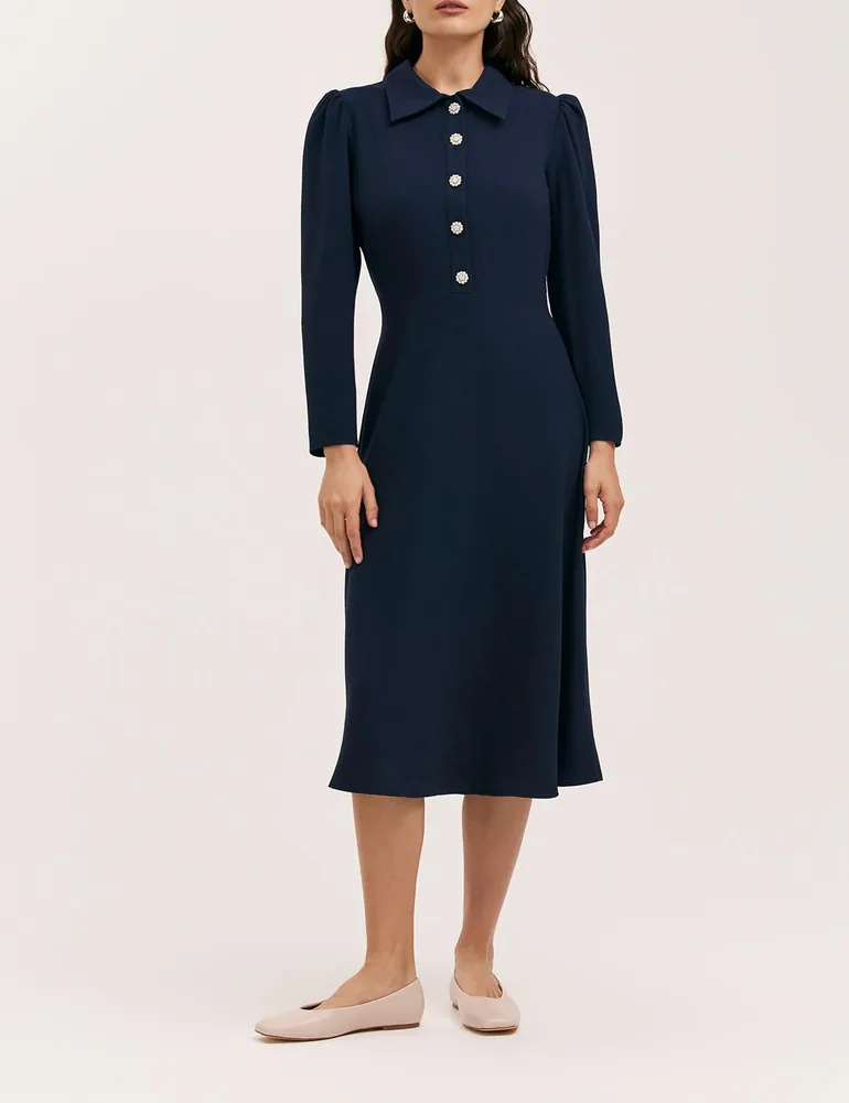 Petite Lucia Crepe Collared Midi Dress - 1