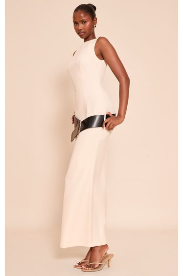 Cream Woven Tailored Belt Detail Maxi Dress product thumbnail 3