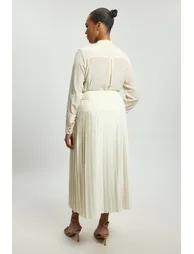 Plus Size Satin Tux Tailored Pleated Skirt - 1