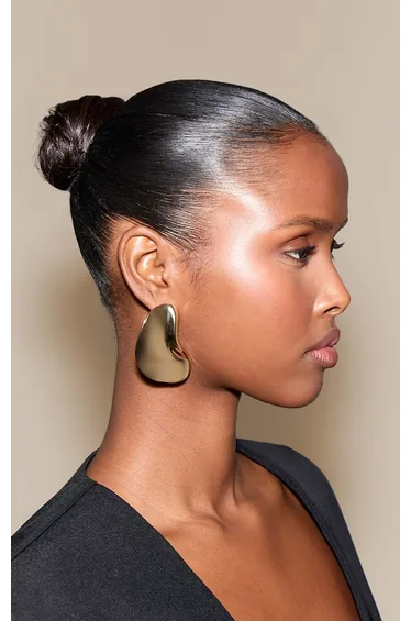 Gold Hammered Abstract Stud Earrings