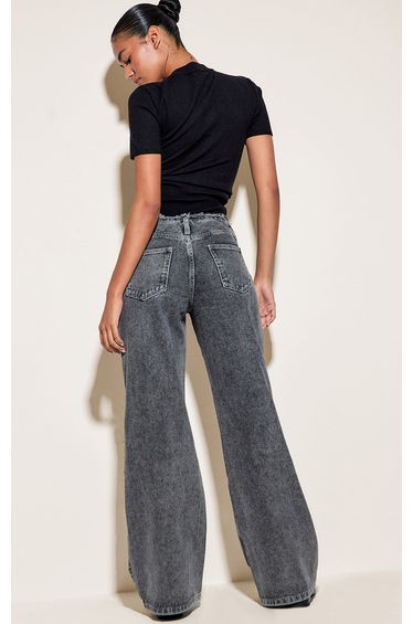 Grey Frayed Waistband Low Waist Straight Leg Jean product thumbnail 3