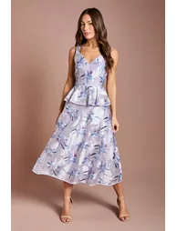 Satin Jacquard Cami Full Skirted Midi Dress