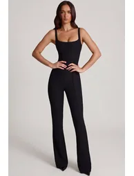 Corset Flared Jumpsuit in Black - 1
