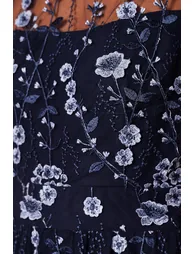 Yumi Navy Embroidered Mesh Midi Dress - 5