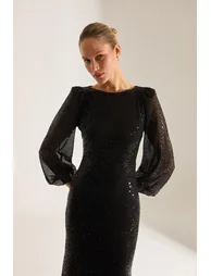Nicole Sparkly Sequin Balloon Sleeve Midi Dress - 3