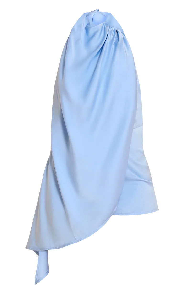 Blue Satin Halterneck Playsuit - 4