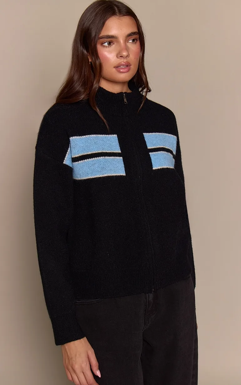 Black Striped Knitted Sporty Jumper - 1
