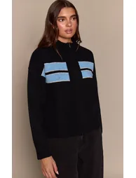 Black Striped Knitted Sporty Jumper - 1