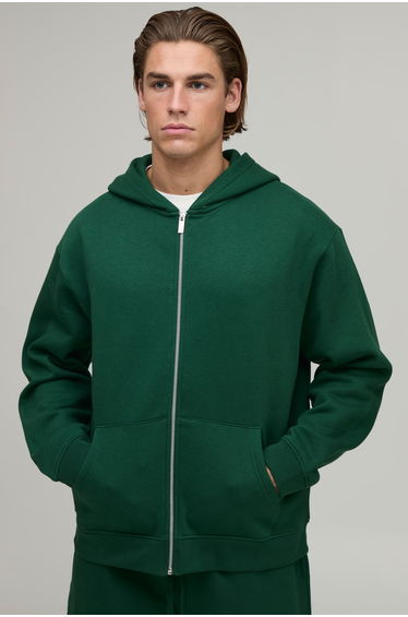 Essential Oversized Zip Through Hoodie - forest