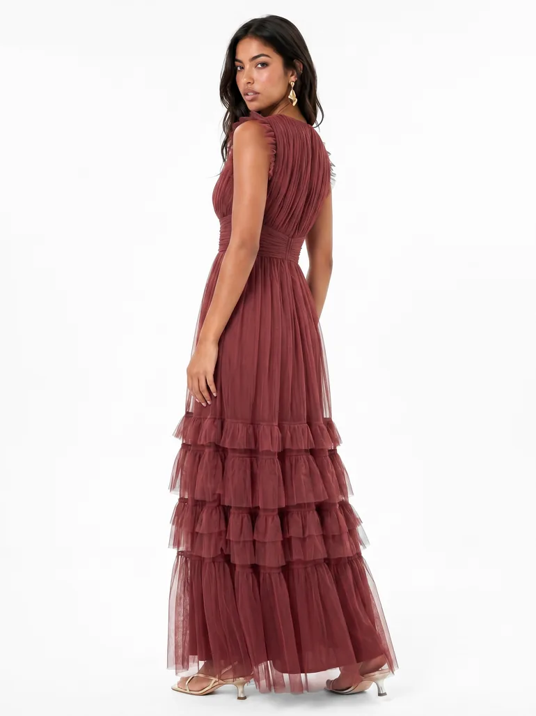 Anaya With Love Recycled Rusted Rose Flutter Sleeve Ruffle Maxi Dress - 1
