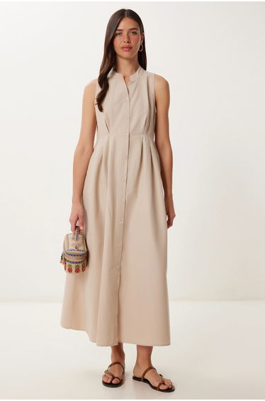 ISTANBUL Mandarin Collar Sleeveless A-Line Midi Dress product thumbnail 2