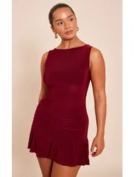 Shape Burgundy Slinky Frill Detail Sleeveless Mini Dress