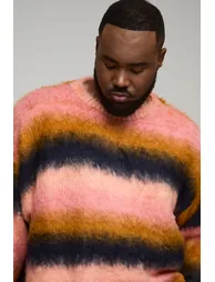 Plus Boxy Oversized Brushed Stripe Knitted Jumper - pink - 2