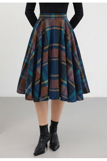 Perfect in Plaid A-Line Midi Skirt in Teal for Coffee Meetups & Gallery Tours product thumbnail 4