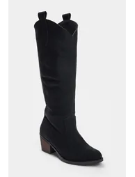 Black Embroidered Women's 5 cm Block Heeled Cowboy Boots - 1