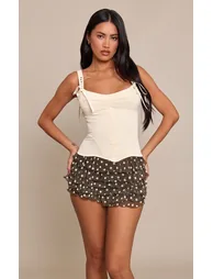 Brown Polka Dot Mesh Frilly Low Rise Bloomer Shorts - 3