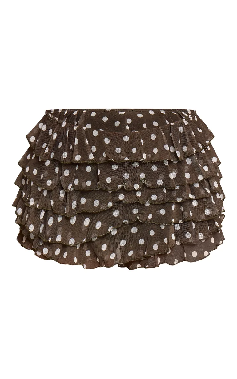 Brown Polka Dot Mesh Frilly Low Rise Bloomer Shorts - 5