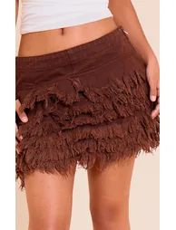 Petite Chocolate Denim Frayed Rara Micro Mini Skirt - 4