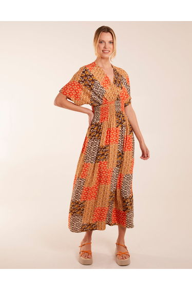 Abstract Patchwork Pattern V Neck Maxi Dress product thumbnail 2