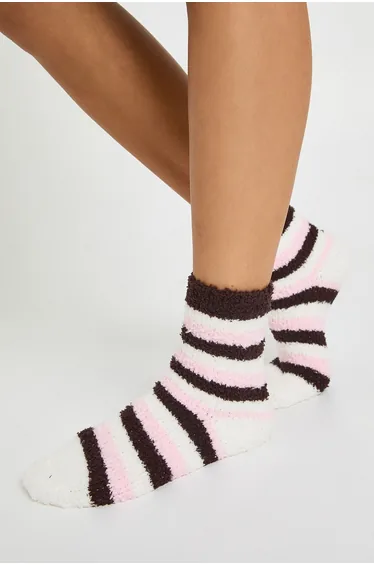 Striped & Polka Dot Fluffy Socks 2 Pack - chocolate