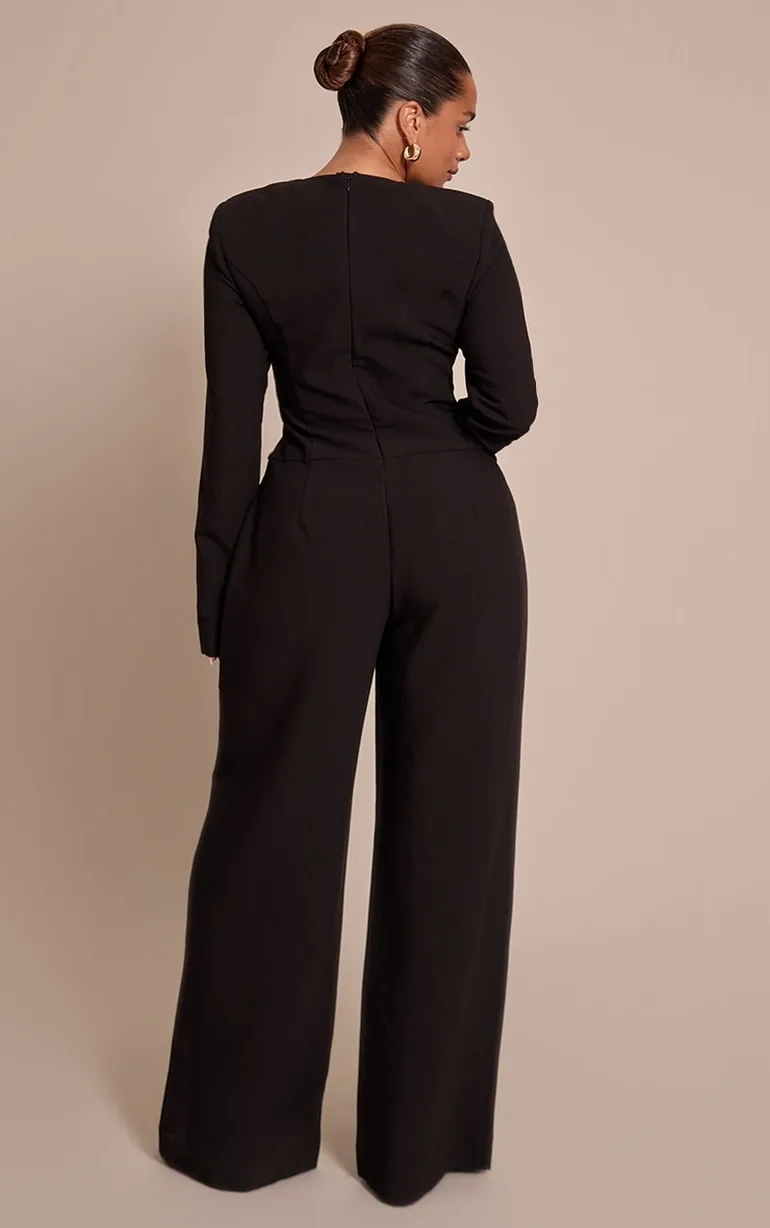 Shape Black Tailored Hammerd Button Wide Leg Jumpsuit - 1