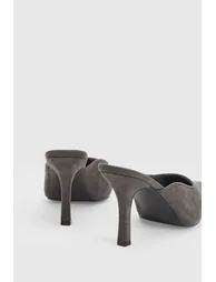 Wide Fit Faux Suede Court Heel Mules - grey - 3