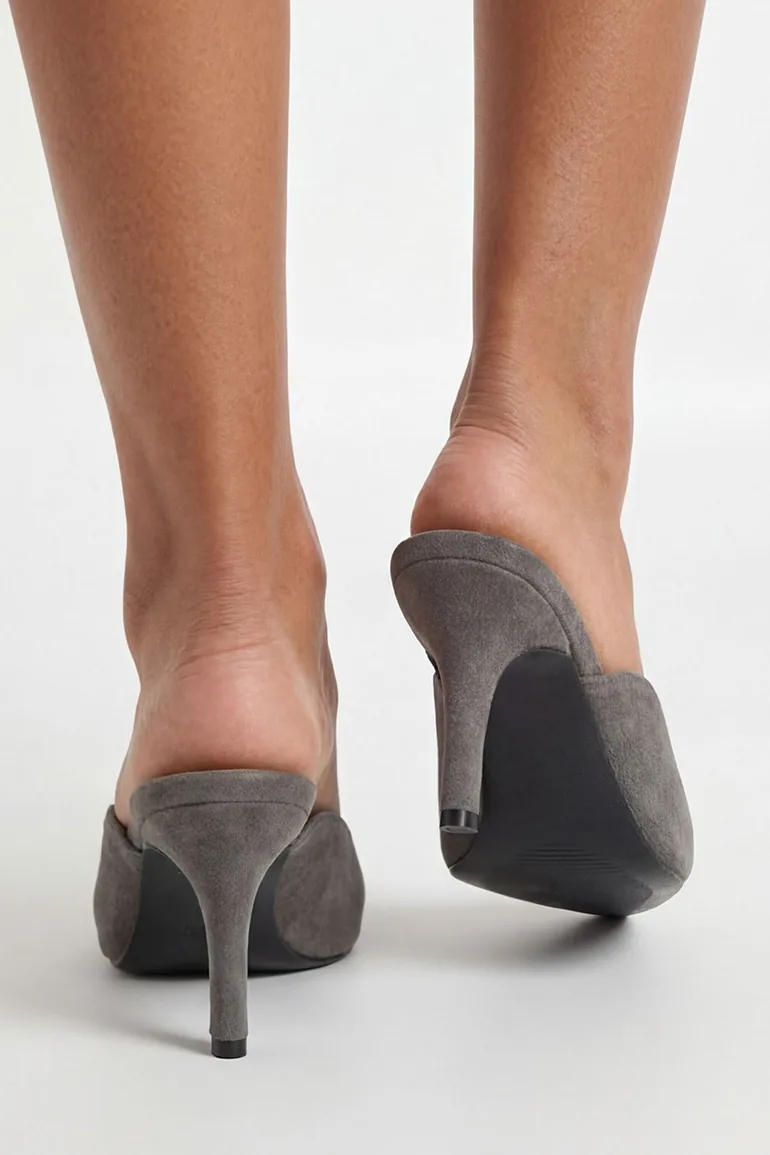 Wide Fit Faux Suede Court Heel Mules - grey - 1