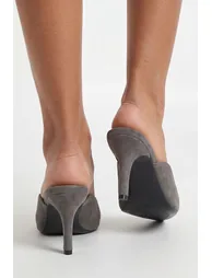 Wide Fit Faux Suede Court Heel Mules - grey - 1