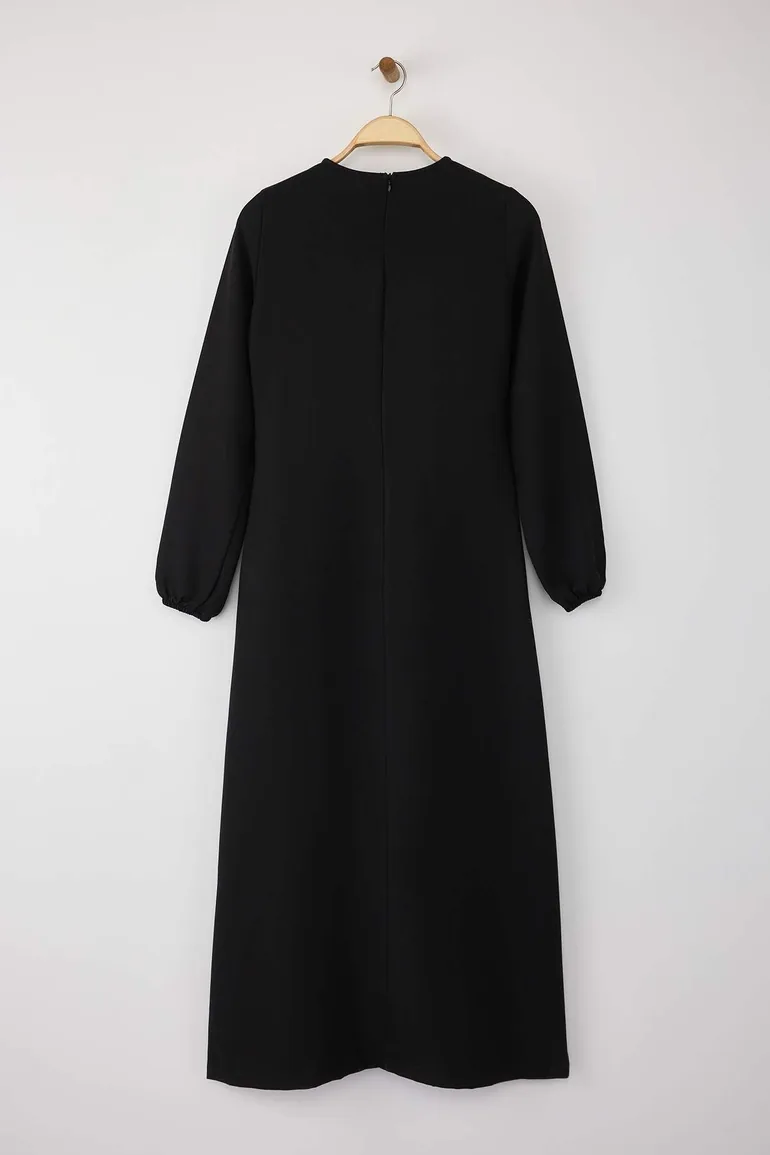Black Linen Look Woven Dress - 5