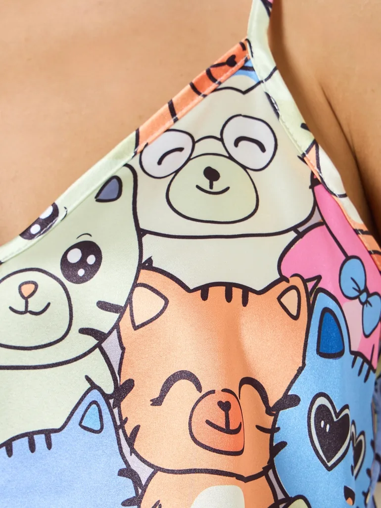 Cat Print Cami Top and Shorts Pyjama Set - 2