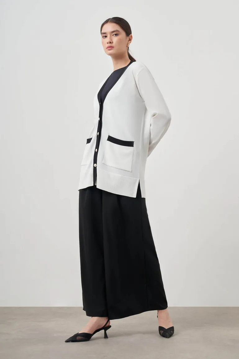 Mizalle Blocked Pocket Rayon Long Cardigan - 1